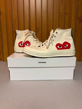 Converse Chuck Taylor High Top in Cream with Red Heart Graphics